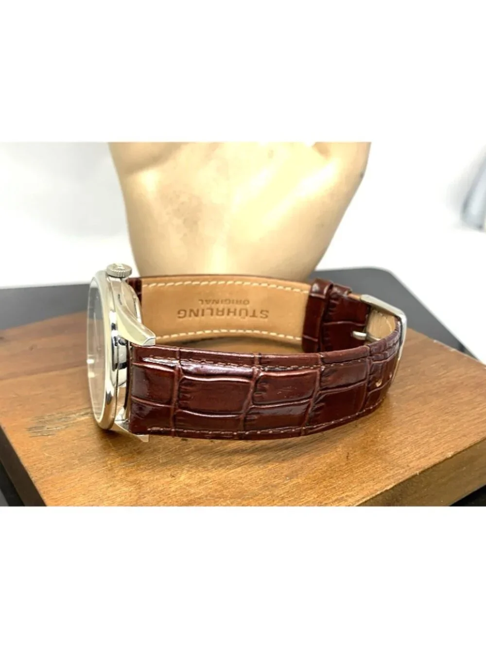 Stuhrling Men's Watch 171 Automatic Gray Dial Silver Brown Leather Band 40mm